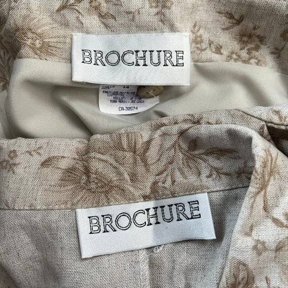 Vintage Two Piece Linen Matching Midi Skirt Set Floral Blouse Top Coastal Boho - Picture 4 of 6